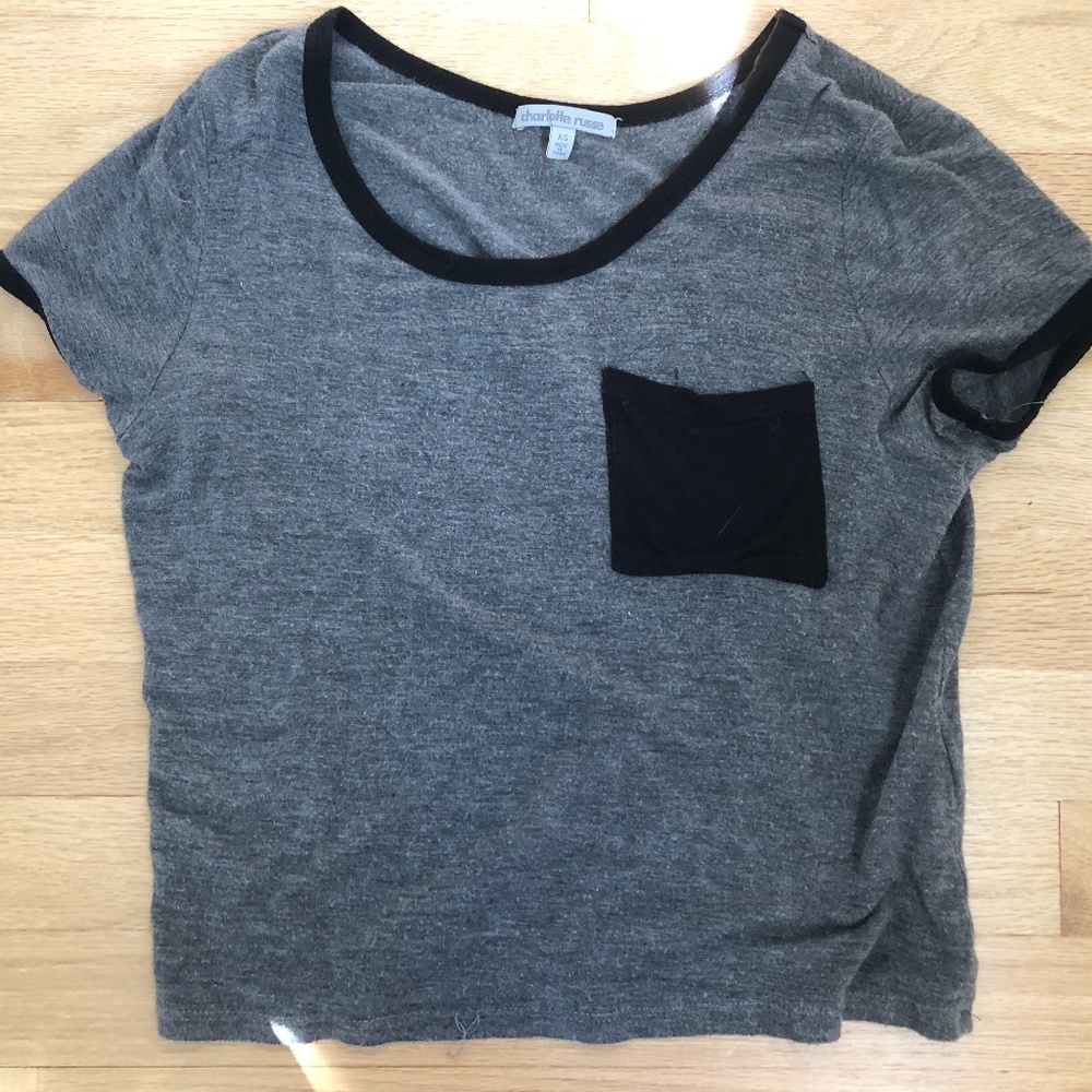 Dark Grey Tee With Black Pocket